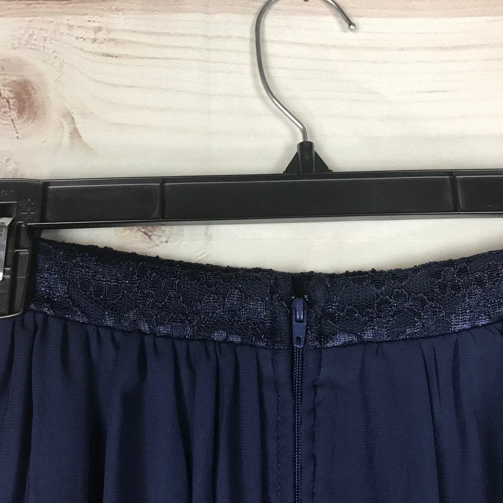 Speechless Skirt Juniors 9 Blue Chiffon A-Line Mini Lace Trim Zipper Lined Solid